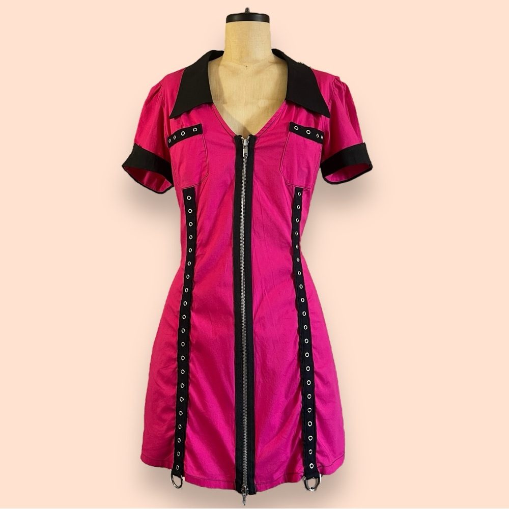 Rare Y2K LIP SERVICE Suspect Device Mini Dress Zip Front 2003 Vintage Punk Emo